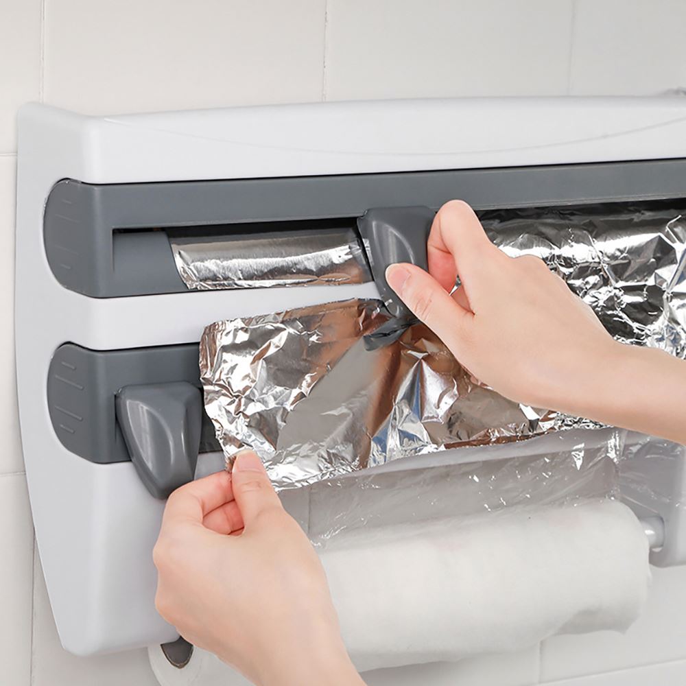 4-In-1 Kitchen Roll Holder Dispenser Kitchen Foil Film Wrap Tissue Paper 4 IN 1 Kitchen Roll Holder Dispenser